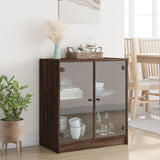 Side Cabinet with Glass Doors Brown Oak 68x37x75.5 cm 836426