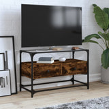 TV Cabinet with Glass Top Smoked Oak 80x35x51 cm Engineered Wood 846061