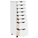 Rolling Cabinet with Drawers MOSS White Solid Wood Pine 355895