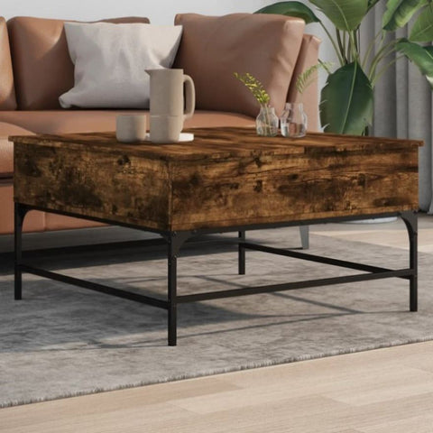 ZNTS Coffee Table Smoked Oak 80x80x45 cm Engineered Wood and Metal 845403