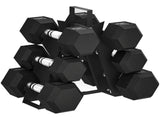 Hex Dumbbell Set with Weights Storage Rack, Rubber Coated Dumbbells, Non-Slip Chrome Handles, T3398P376772
