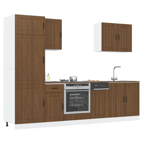 ZNTS 7 Piece Kitchen Cabinet Set Kalmar Brown Oak Engineered Wood 3314778