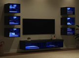 TV Cabinet with LED Strip Lights 8 pcs Black Oak Glass 3402940
