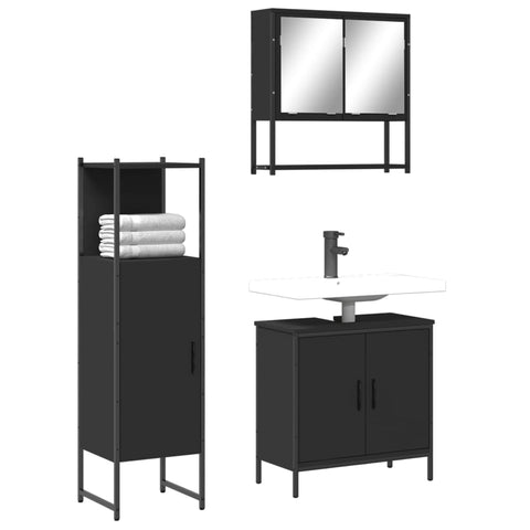 ZNTS 3 Piece Bathroom Furniture Set Black Engineered Wood 3214700