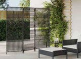 Room Divider 3 Panels Black Poly Rattan 365372