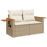 7 Piece Garden Sofa Set with Cushions Beige Poly Rattan Acacia 3327558