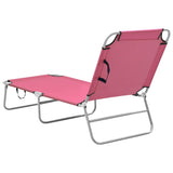 ZNTS Folding Sun Lounger Steel and Fabric Pink 310330