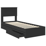 Storage Bed with Headboard Black 75 x 190 cm Engineered Wood 3410848