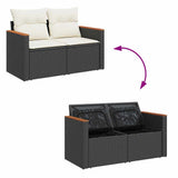 10 Piece Garden Sofa Set with Cushions Black Poly Rattan Acacia 3327528