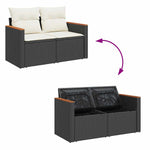 6 Piece Garden Sofa Set with Cushions Black Poly Rattan Acacia 3327437