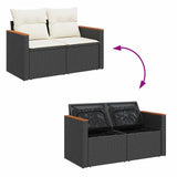 6 Piece Garden Sofa Set with Cushions Black Poly Rattan Acacia 3327437