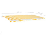 ZNTS Manual Retractable Awning with LED 600x300 cm Yellow and White 3068963