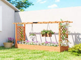 Raised Planter with Trellis, Wooden Raised Bed with Hanging Roof and Drainage Holes for Garden, T3398P552562