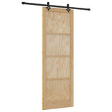 Sliding Door Natural and Black 83 x 232 cm Solid Pine Wood 3333508