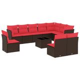 11 Piece Garden Sofa Set with Cushions Brown Poly Rattan 3217814