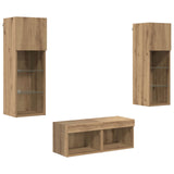 TV Wall Cabinets Wall-mounted 4 pcs Black Oak Engineered Wood 3402918
