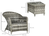 3 Pieces Rattan Bistro Set, Wicker Garden Bistro Set, Glass Top Balcony Table and Chairs with T3398P314697