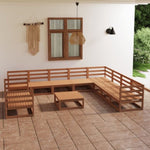 ZNTS 11 Piece Garden Lounge Set Honey Brown Solid Pinewood 3075932