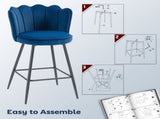 Set of Two Velvet-Feel Lotus Bar Stools - Dark Blue T3398P423883