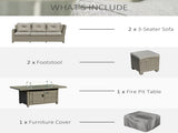 8-Seater Outdoor PE Rattan Sofa Set Conversation Set w/ Fire Pit Table, L-Shape Sofa, Footstool and T3398P320001