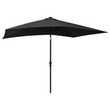 Garden Parasol with LEDs and Steel Pole Black 2x3 m 313792