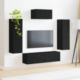 TV Cabinet Set Wall-mounted 4 pcs Black Engineered Wood 3409043