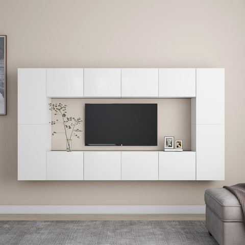 8 Piece TV Cabinet Set White Engineered Wood 3078669
