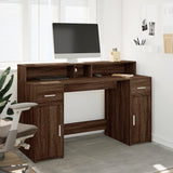 Desk with LED Lights Brown Oak 140x55x91 cm Engineered Wood 3309426