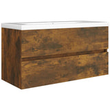 Sink Cabinet Smoked Oak 90x38.5x45 cm Engineered Wood 815654