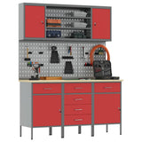Work Cabinet with Drawer 7 pcs Red Engineered Wood and Steel 3321443