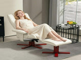 Faux Leather Manual Recliner and Footstool Set - Cream White T3398P548744