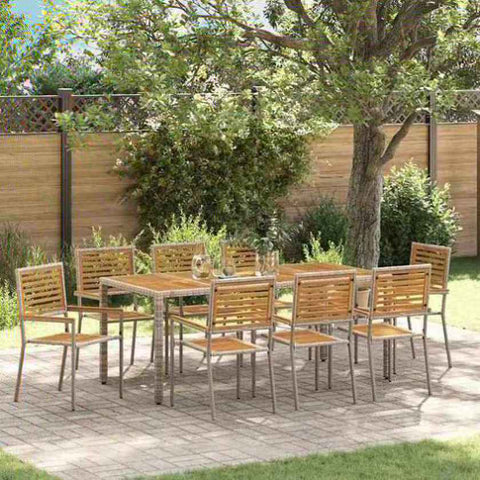 Garden Dining Set 9 pcs Grey and Brown Poly Rattan 3365445