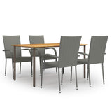 Dining Set Grey, Natural Solid Acacia Wood, PE Rattan, Steel Large 3072493