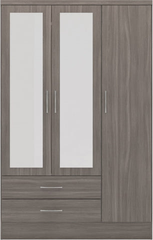 ZNTS Nevada 3 Door 2 Drawer Mirrored Wardrobe 100-101-129