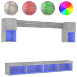 6 Piece TV Wall Units with LED Concrete Grey Engineered Wood 3216689