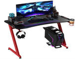 122 x 66 cm Gaming Desk, Carbon Fibre Covered Computer Desk, Gamer Workstation with Headphone Hook, T3398P378014