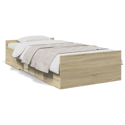 ZNTS Bed Frame with Drawers Sonoma Oak 100x200 cm Engineered Wood 3280330