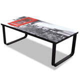 Coffee Table with Telephone Booth Printing Glass Top 241176
