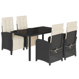 5 Piece Garden Dining Set with Cushions Black Poly Rattan 3212452
