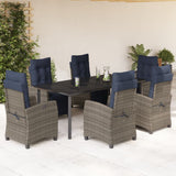 7 Piece Garden Dining Set with Cushions Grey Poly Rattan 3213056