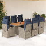 9 Piece Garden Dining Set with Cushions Grey Poly Rattan 3213153