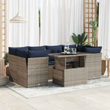 7 Piece Garden Sofa Set with Cushions Grey Poly Rattan Acacia 3326112