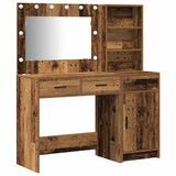 Dressing Table with Mirror Lights 2 pcs Brown Engineered Wood 3334270