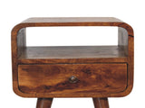 Solid Wood Mini Chestnut Curve Open Bedside, 1 Drawer and Open Shelf, Dark Brown B2743P402924