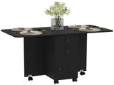 Multi-Storage Six-Person Drop Leaf Dining Table - Distressed Black T3398P343226