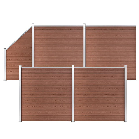 WPC Fence Set 4 Square + 1 Slanted 792x186 cm Brown 3053218