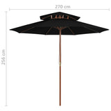 Double Decker Parasol with Wooden Pole Black 270 cm 313766