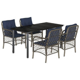5 Piece Garden Dining Set with Cushions Grey Poly Rattan 3212190