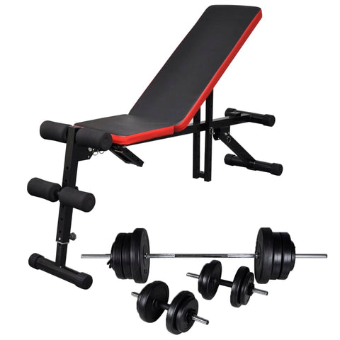 Adjustable Sit-up Bench with Barbell and Dumbbell Set 60.5 kg 275348