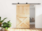 Sliding Door Natural and Black 85 x 210 cm Solid Pine Wood 3444981